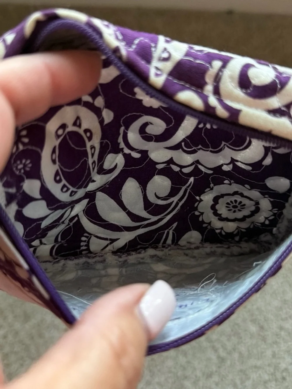 Purple Floral Quilted Cosmetic Wristlet with Monogram